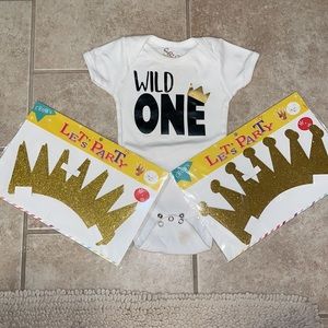 “Wild One” Onesie & Gold Crowns